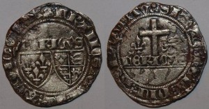 1422-1435 Henri VI de lancastre - Blanc aux écus frappé à Mâcon (coll-Legey)