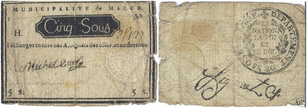Assignat de Mâcon de 5 sous 1792 (coll. privée)
