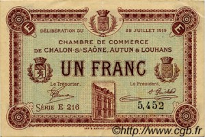 1 franc Chambre de Commerce de Chalon, Autun et Louhans (Photo CGB)
