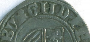 Auxonne - 1391-1395 - philippe-le-hardi - guénar du 1er type à légende fautive (détail) - coll-oleg