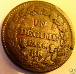 Fantôme sur un décime de l'an 8