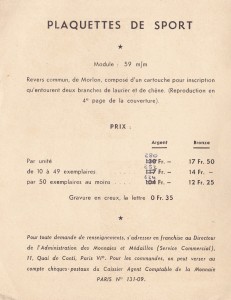Extrait de la Plaquette Sport éditée par la Monnaie vers 1940