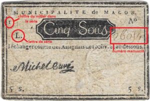 Numérotation du billet de 5 sous