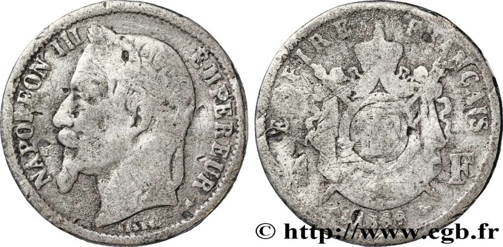 Fausse pièce de 1 franc Napoléon III 1866 (Photo cgb.fr)