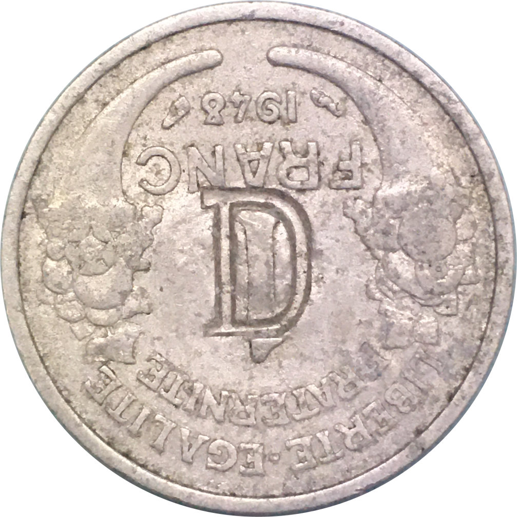 Revers 1 franc Morlon 1948 contremarqué D