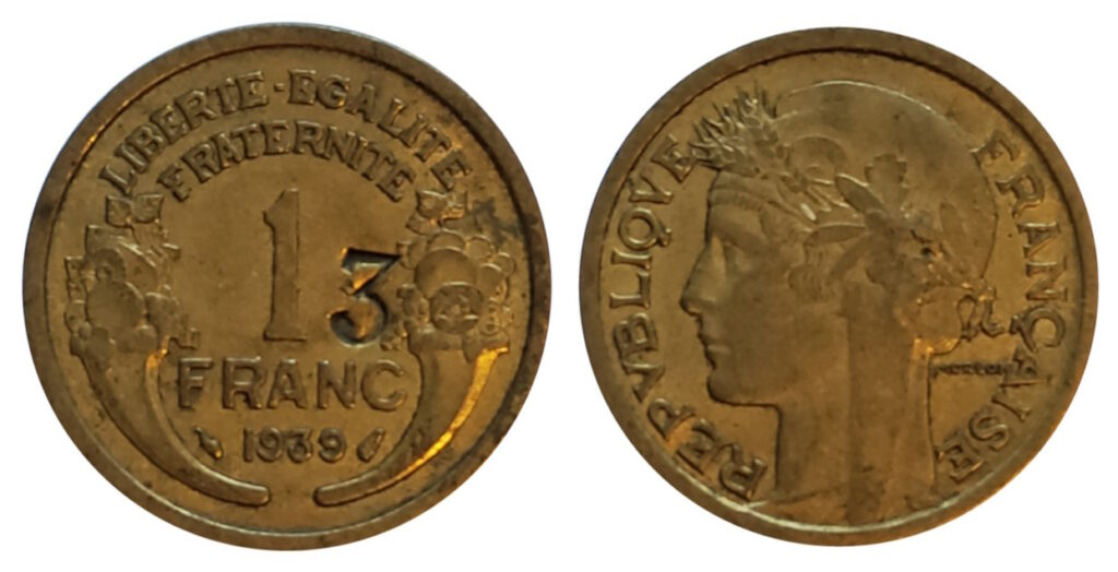 1 franc Morlon 1939 contremarquée du chiffre 3