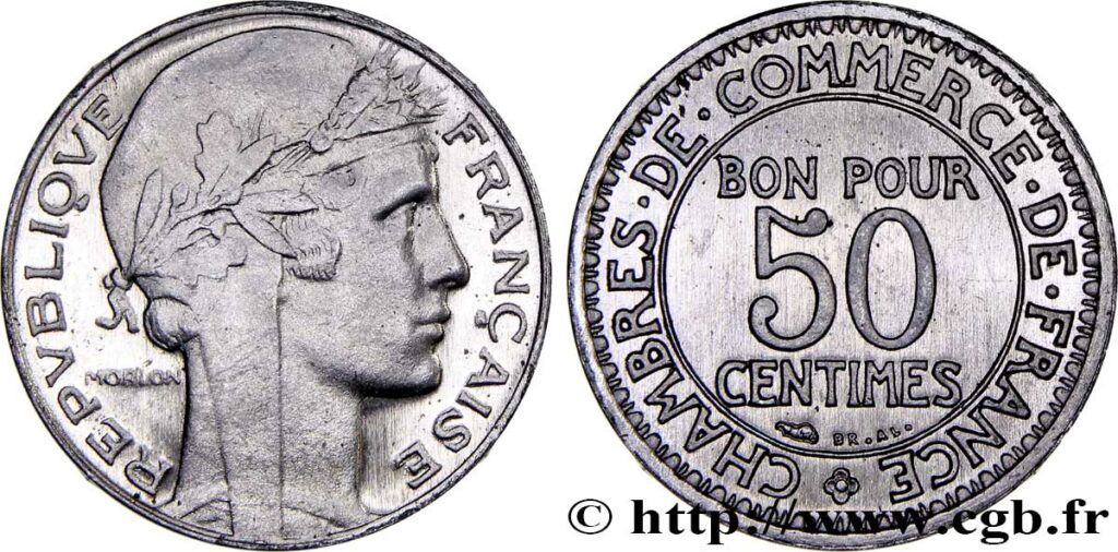 Essai de 50 centimes Morlon hybride en maillechort (photo CGB)