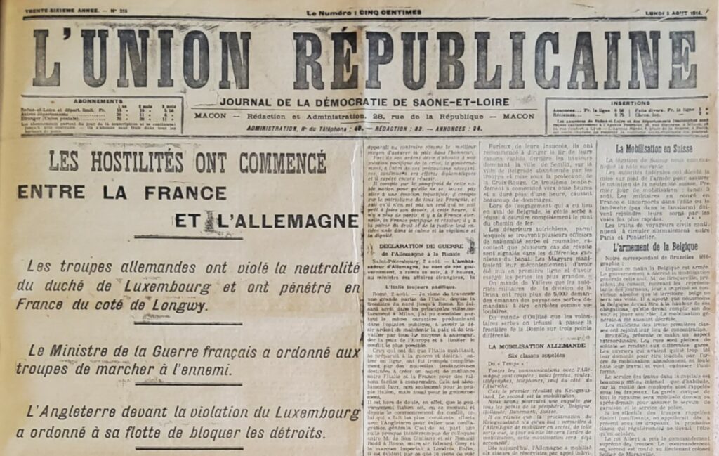 Union Républicaine du lundi 3 août 1914