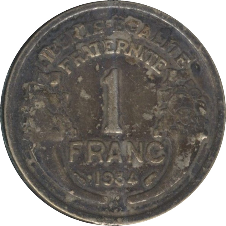 Fausse 1 franc 1934 Morlon – Métal blanc …