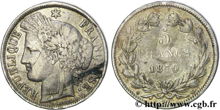 Fausse pièce de 5 Francs 1870 (photo cgb.fr)