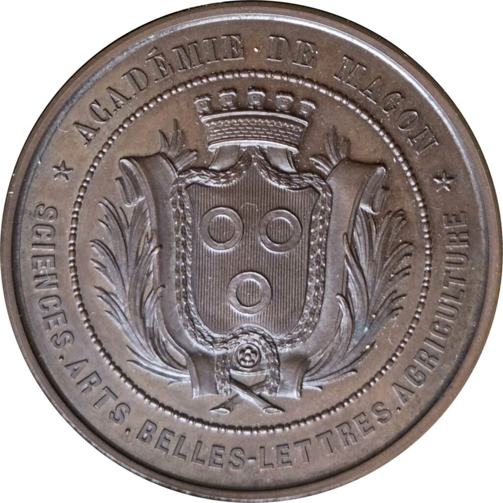 Médaille de l'Académie de Mâcon - Blason surmonté d'une couronne murale à 5 tours