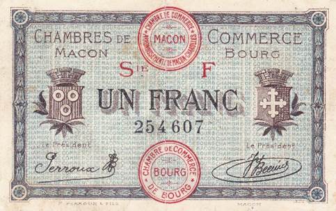 1 Franc des Chambres de Commerce de Macon et de Bourg en Bresse (1921)