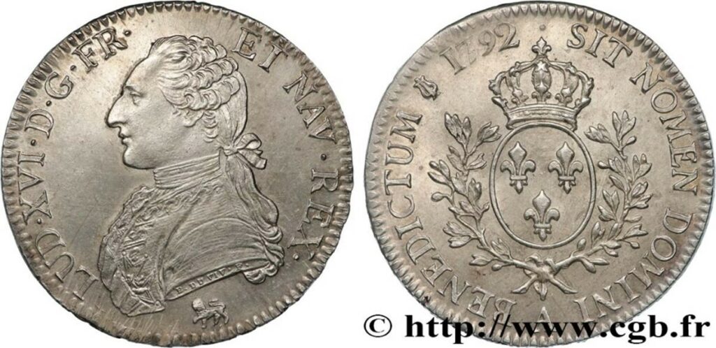 Écu aux branches d'olivier 1792 Paris (photo cgb.fr)