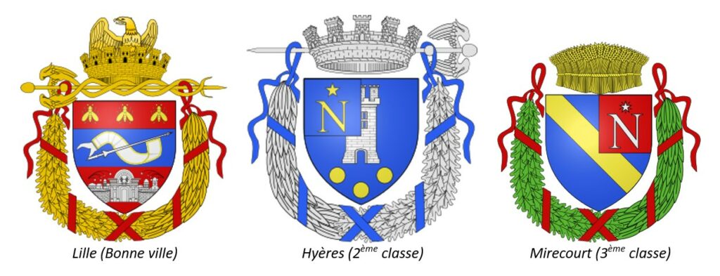 Ornements extérieurs des armoiries des villes sous le 1er Empire